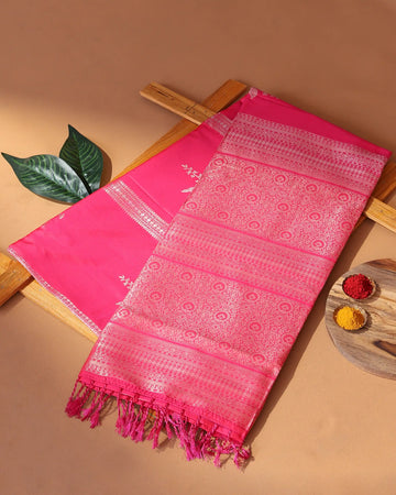 Semi Soft Silk Saree with Floral Zari Motifs Intricate Zari Borders & Traditional Woven Zari Pallu - Pink