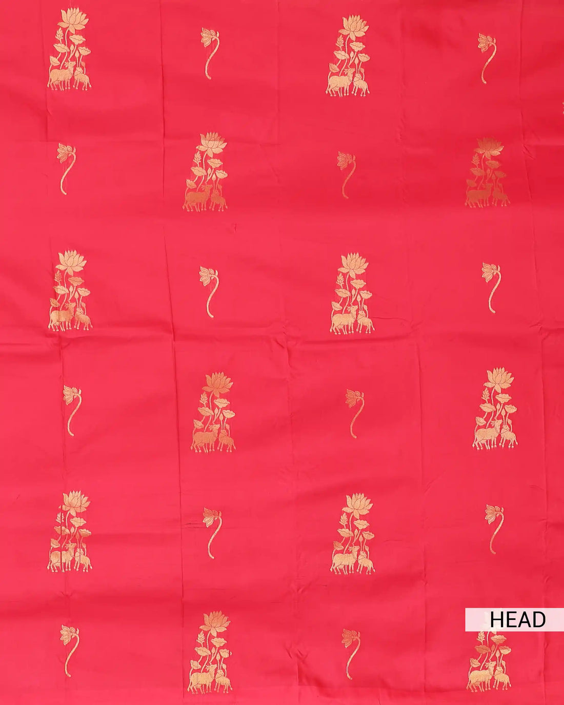 Semi Soft Silk Saree with Floral Butta Motifs Lotus and Deer Zari Border and Intricate Geometric Pallu - Red