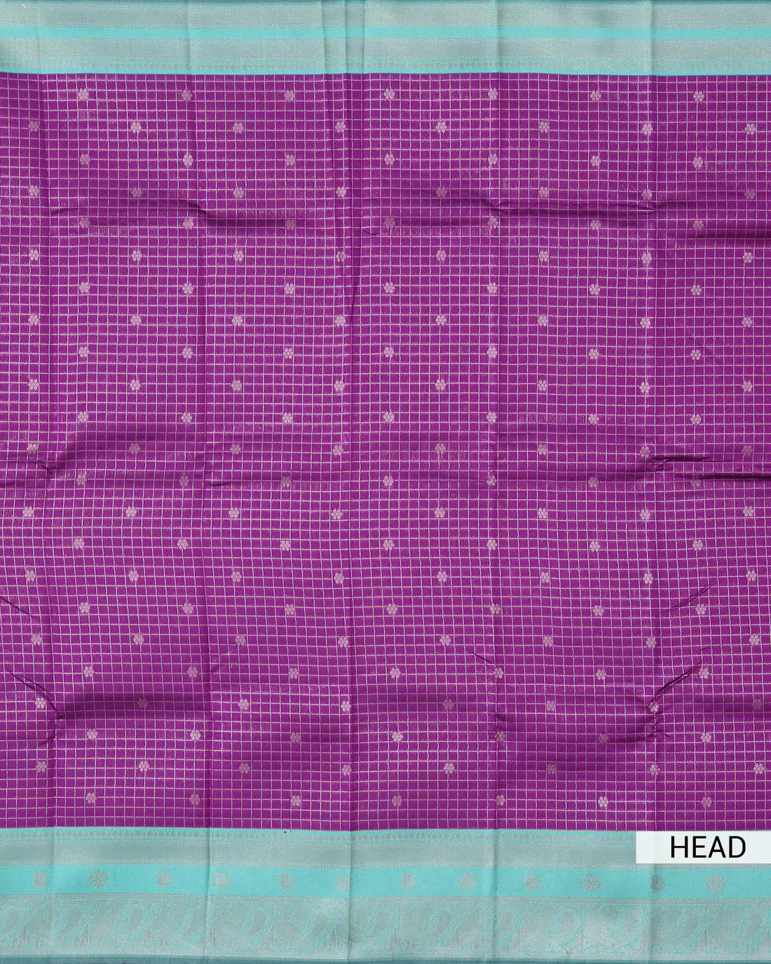 Semi Soft Silk Saree with Checked Weave Floral Zari Motifs and Peacock Zari Border – Violet