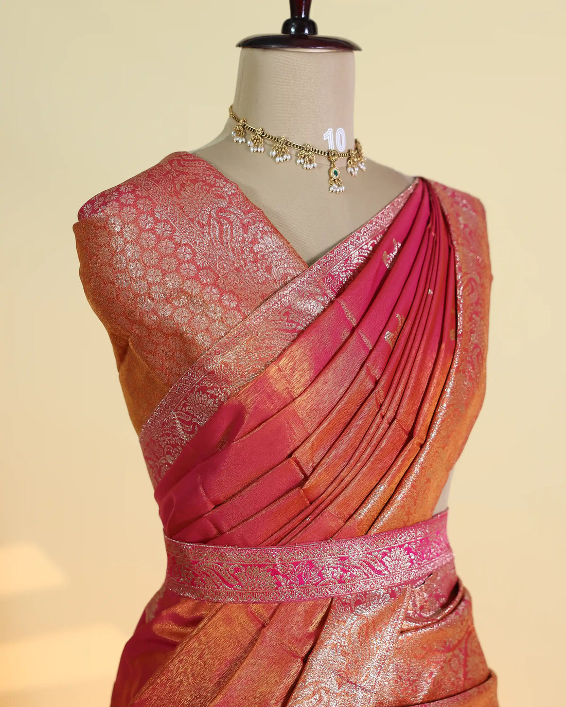 Women's Semi Stitched Dhavani Set with Floral Zari Weaving Brocade Border Pleated Skirt Traditional Draped Dupatta and Designer Blouse Piece - Rust Orange