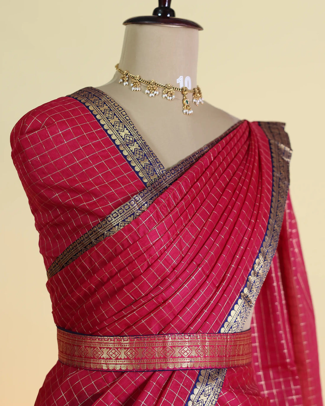 Women's Semi Stitched Dhavani Set with Woven Checkered Design Zari Border Skirt and Matching Dupatta - Red & Purple