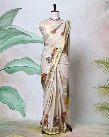 Kerala Kasavu Cotton Saree for Women | Onam Festival Wear, Family Function, Temple Visit | Jeyachandran