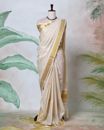 Kerala Kasavu Cotton Saree for Women | Onam Festival Wear, Family Function, Temple Visit | Jeyachandran