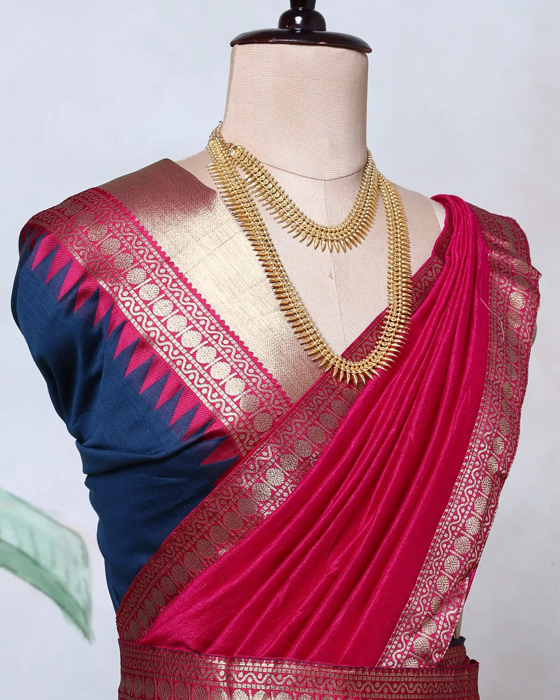 Cotton Semi Stitched Dhavani Set For Women | Festive Wear & Traditional Collection | Jeyachandran - Navy Blue & Magenta Pink