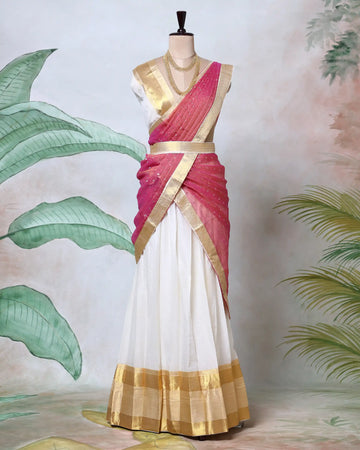 Cotton Semi Stitched Dhavani Set For Women | Festive Wear & Traditional Collection | Jeyachandran