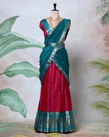 Cotton Semi Stitched Dhavani Set For Women | Festive Wear & Traditional Collection | Jeyachandran