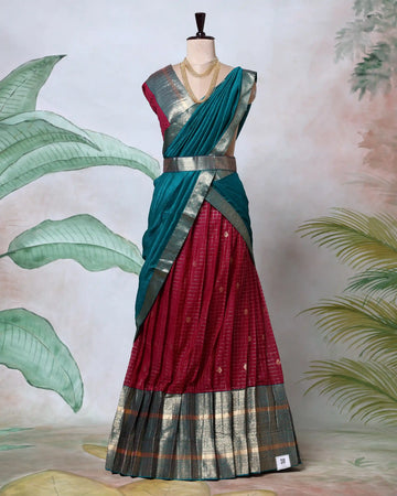 Cotton Semi Stitched Dhavani Set For Women | Festive Wear & Traditional Collection | Jeyachandran