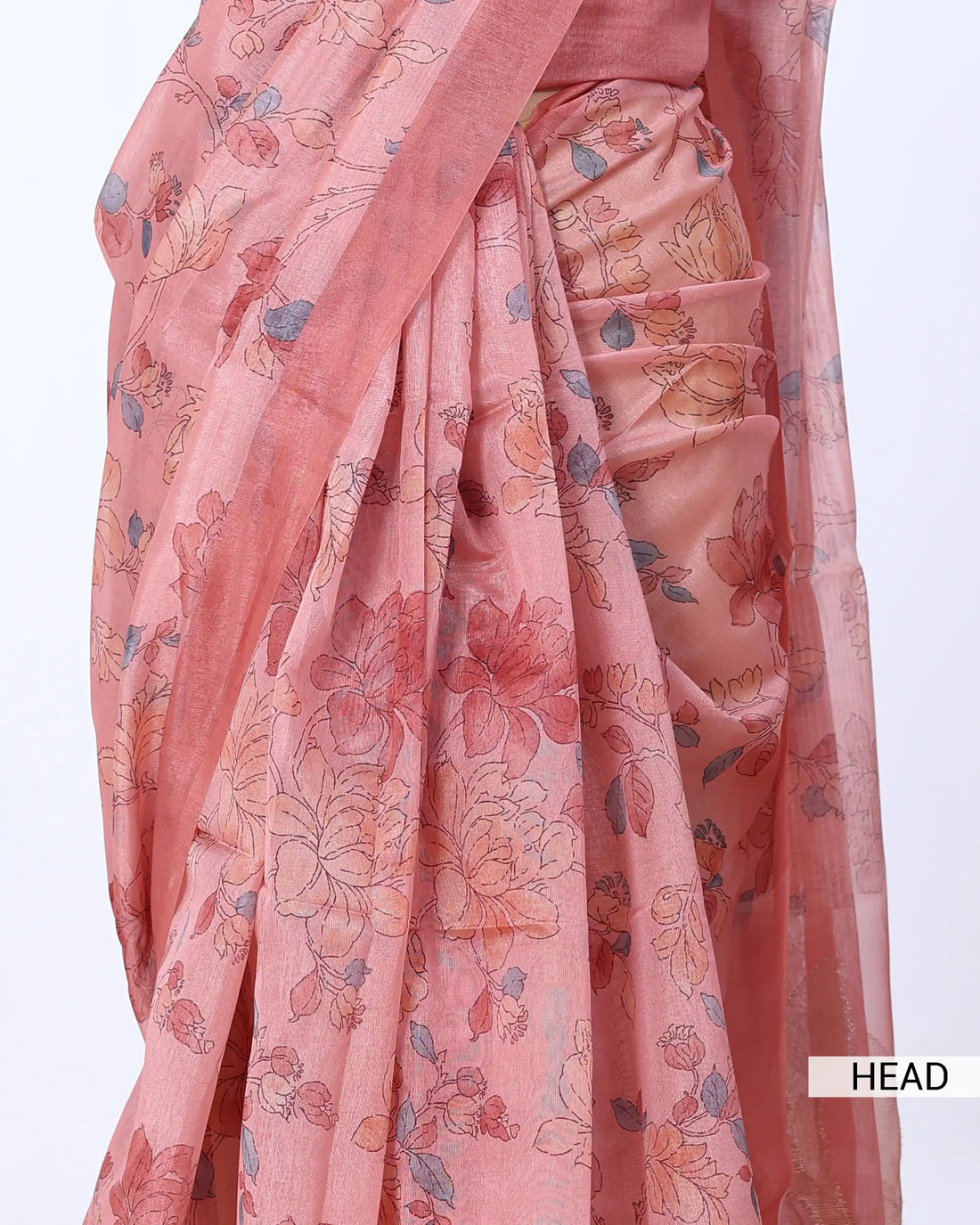 A pink floral printed saree  with a matching blouse