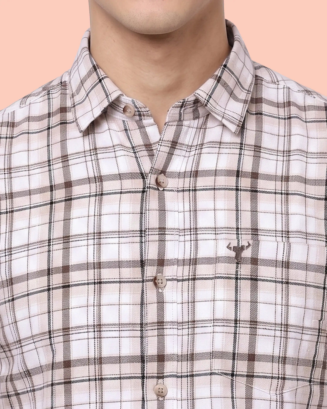Nativebull Men’s Slim Fit Checked Full Sleeve Casual Shirt with Button Down Collar - Beige