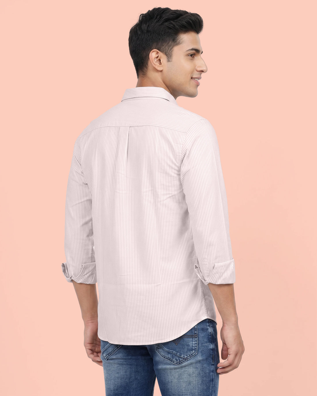 Nativebull Men’s Slim Fit Button Down Collared Full Sleeve Striped Cotton Shirt - Beige