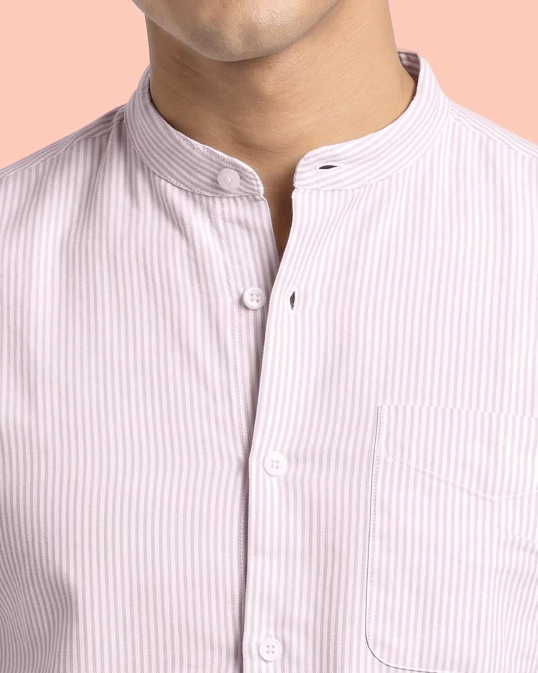 Nativebull Men's Striped Slim Fit Full Sleeve Mandarin Collar Casual Shirt - Beige