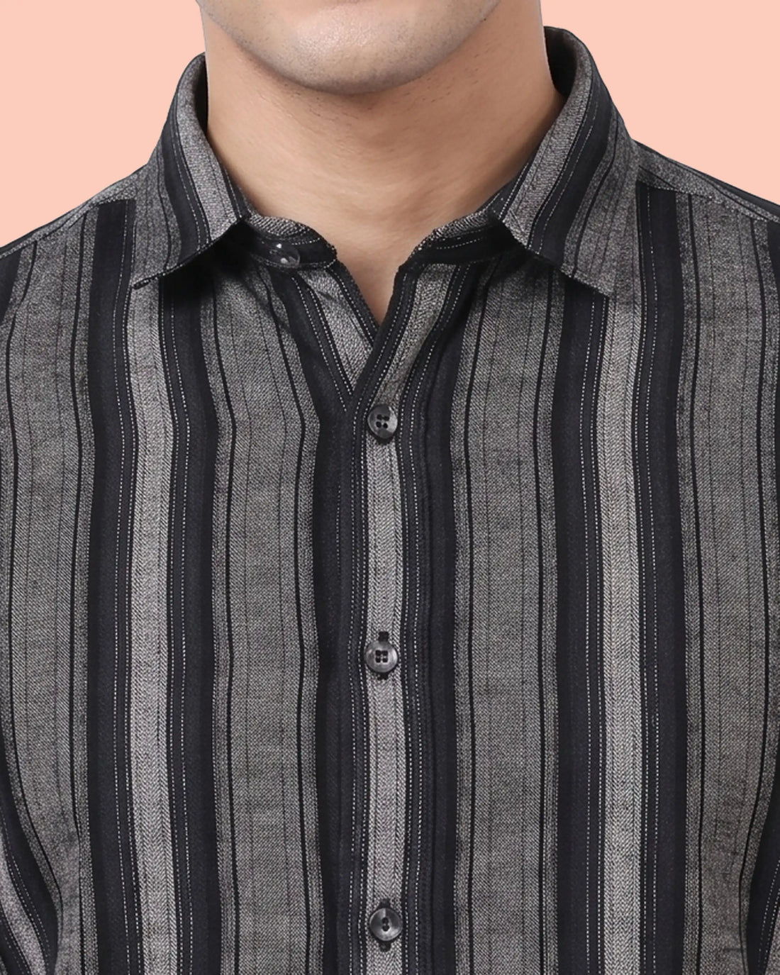 Nativebull Men’s Full Sleeve Striped Casual Shirt with Button Down Collar and Slim Fit - Black