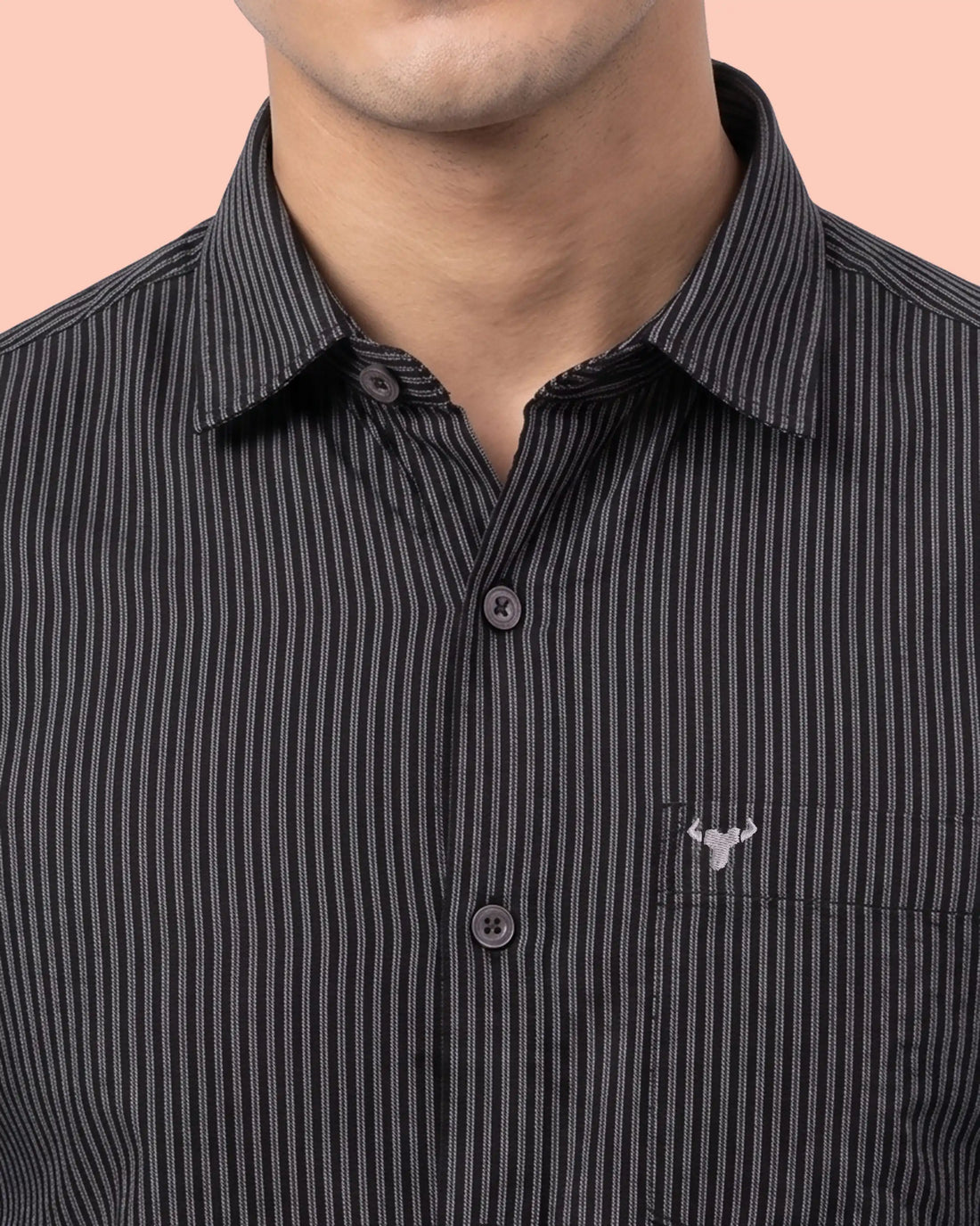 Nativebull Men’s Slim Fit Button Down Collared Full Sleeve Striped Cotton Shirt - Black