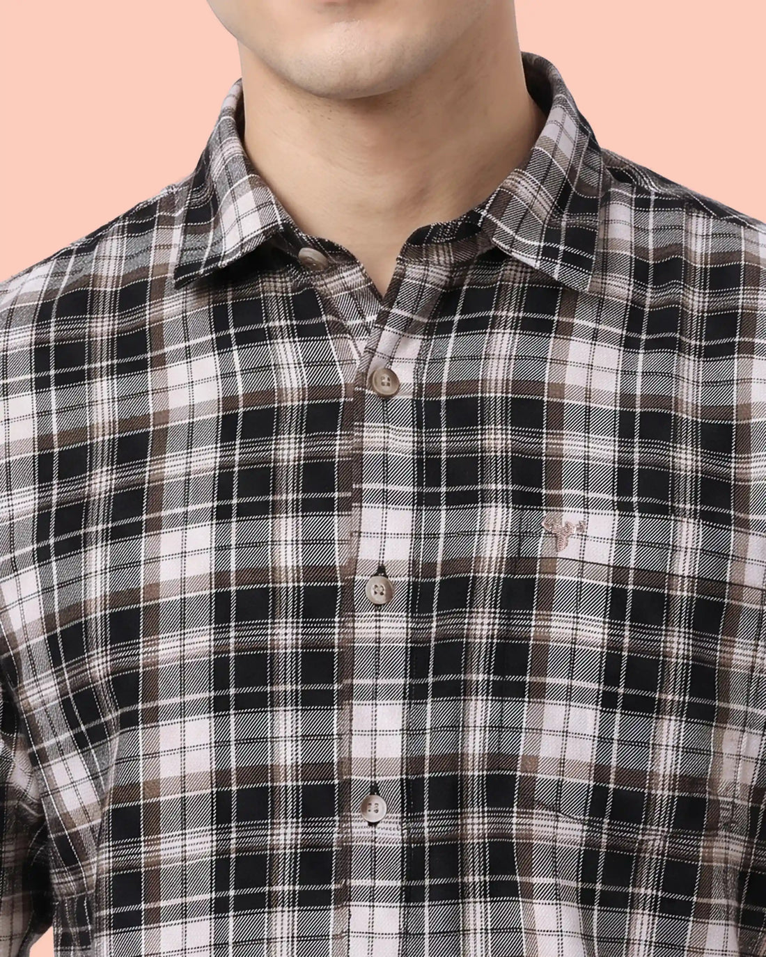 Nativebull Men’s Slim Fit Checked Full Sleeve Casual Shirt with Button Down Collar - Black