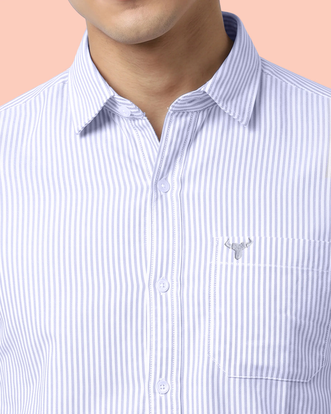 Nativebull Men’s Slim Fit Button Down Collared Full Sleeve Striped Cotton Shirt - Light Blue