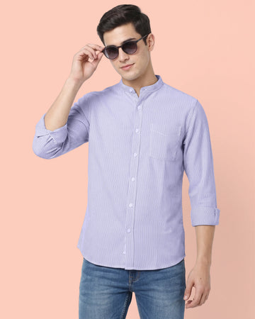 Nativebull Men's Striped Slim Fit Full Sleeve Mandarin Collar Casual Shirt - Blue