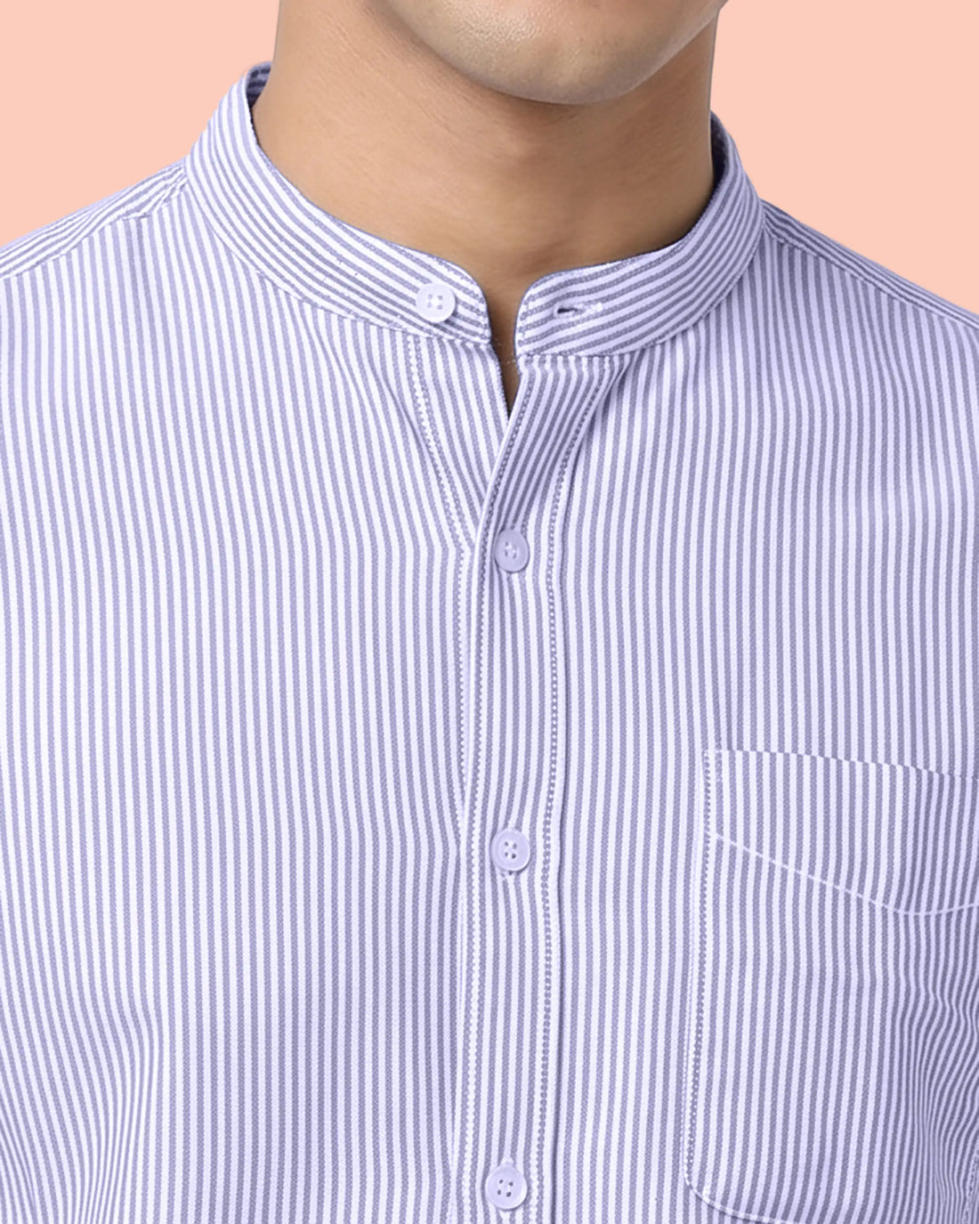 Nativebull Men's Striped Slim Fit Full Sleeve Mandarin Collar Casual Shirt - Blue