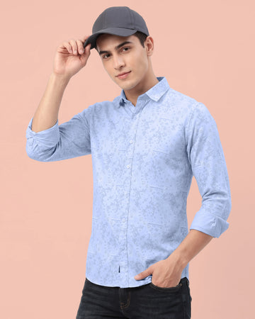Nativebull Men’s Paisley & Floral Printed Cotton Full Sleeve Casual Shirt with Button Down Collar - Blue