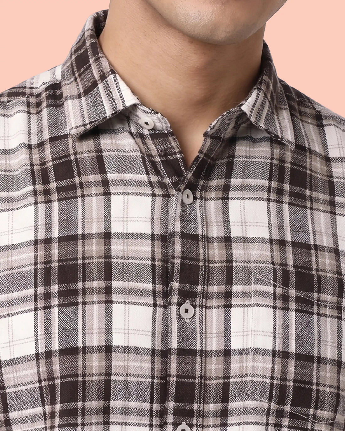 Nativebull Men’s Slim Fit Checked Short Sleeve Casual Shirt with Button Down Collar - Brown
