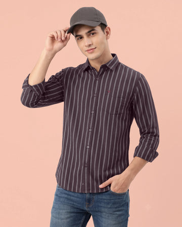 Nativebull Men’s Striped Full Sleeve Casual Shirt with Button Down Collar - Brown