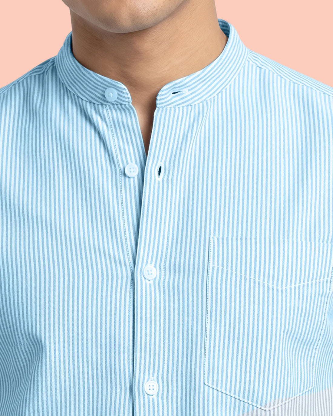 Nativebull Men's Striped Slim Fit Full Sleeve Mandarin Collar Casual Shirt - Aqua Green