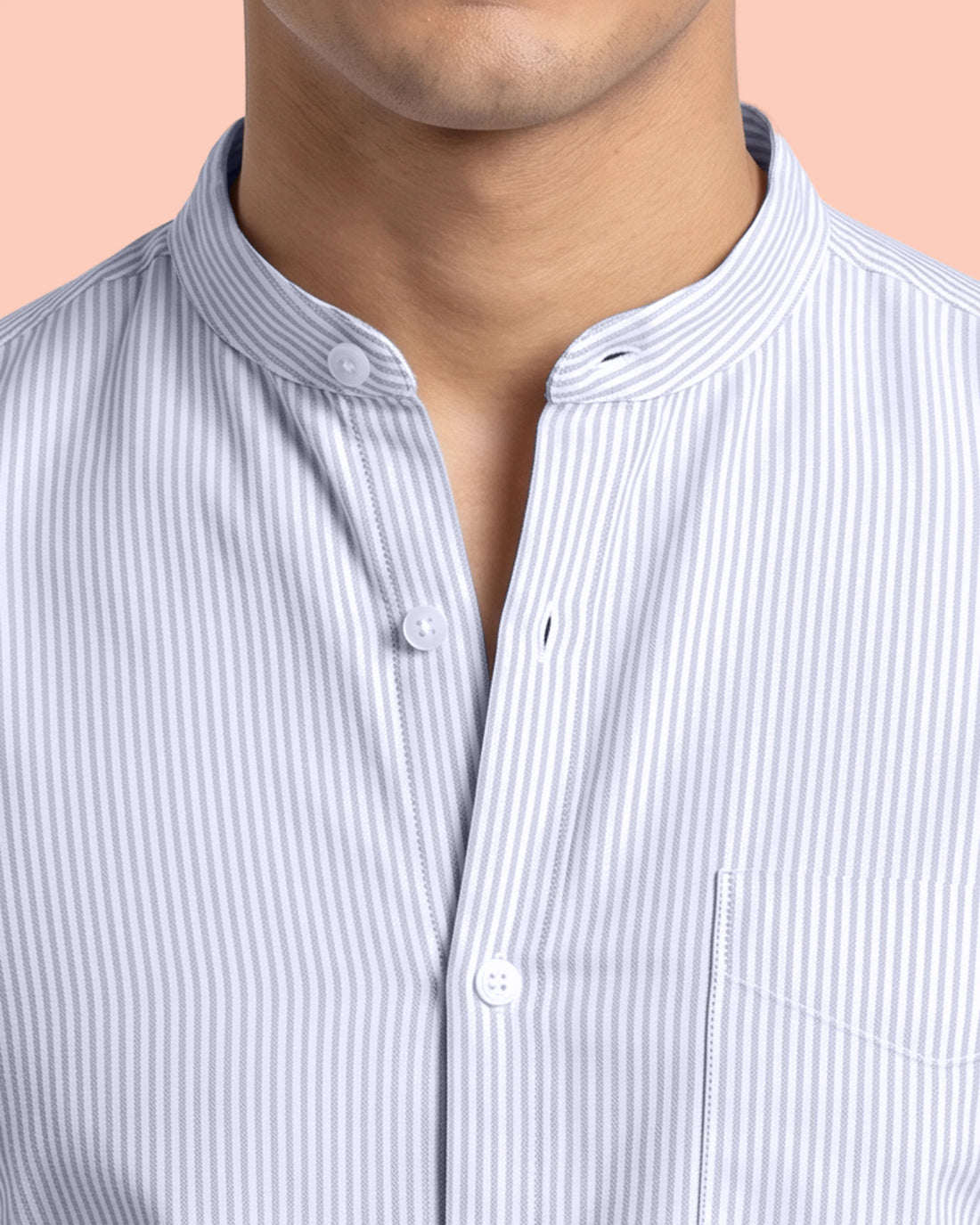 Nativebull Men's Striped Slim Fit Full Sleeve Mandarin Collar Casual Shirt - Light Blue