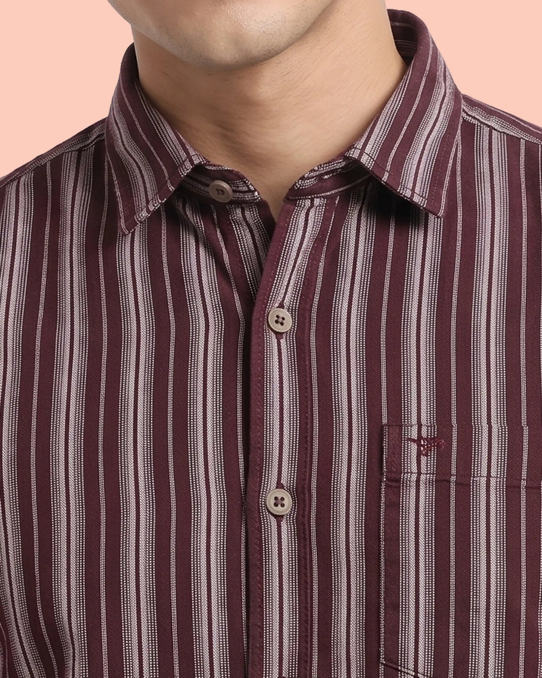 Nativebull Men’s Full Sleeve Striped Casual Shirt with Button Down Collar and Slim Fit - Maroon