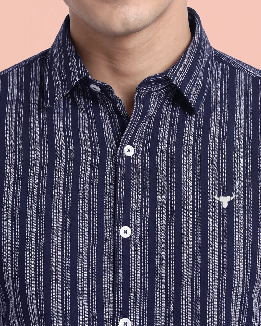 Nativebull Men's Vertical Striped Full Sleeve Casual Shirt with Button Down Collar - Navy Blue