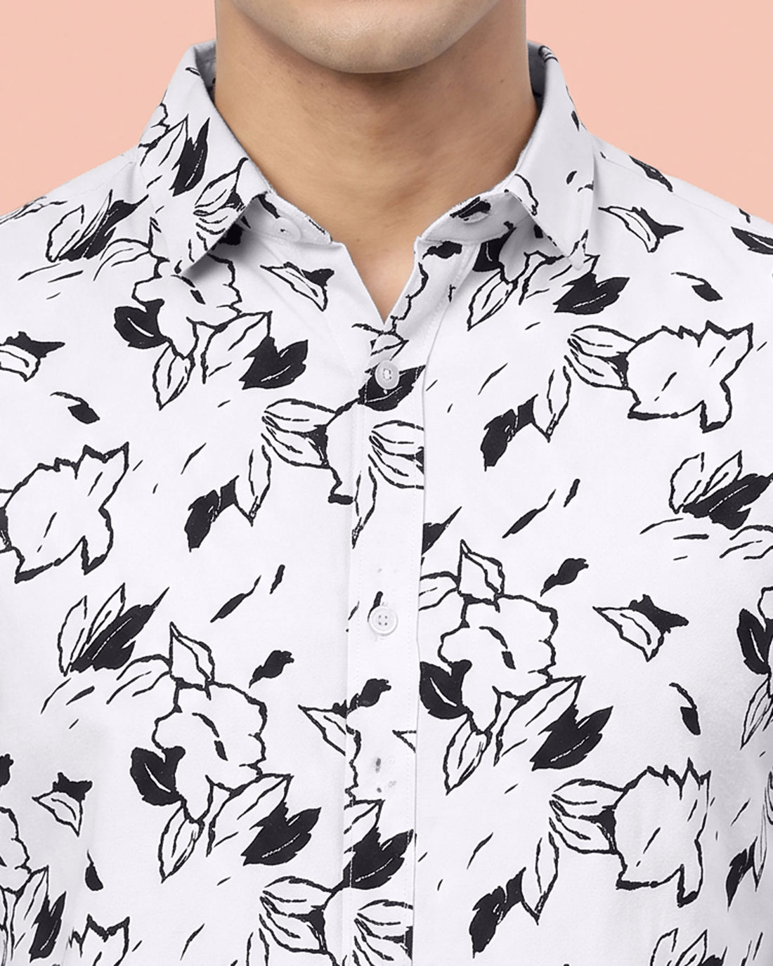 Nativebull Men’s Floral Printed Casual Shirt with Spread Collar - Off White