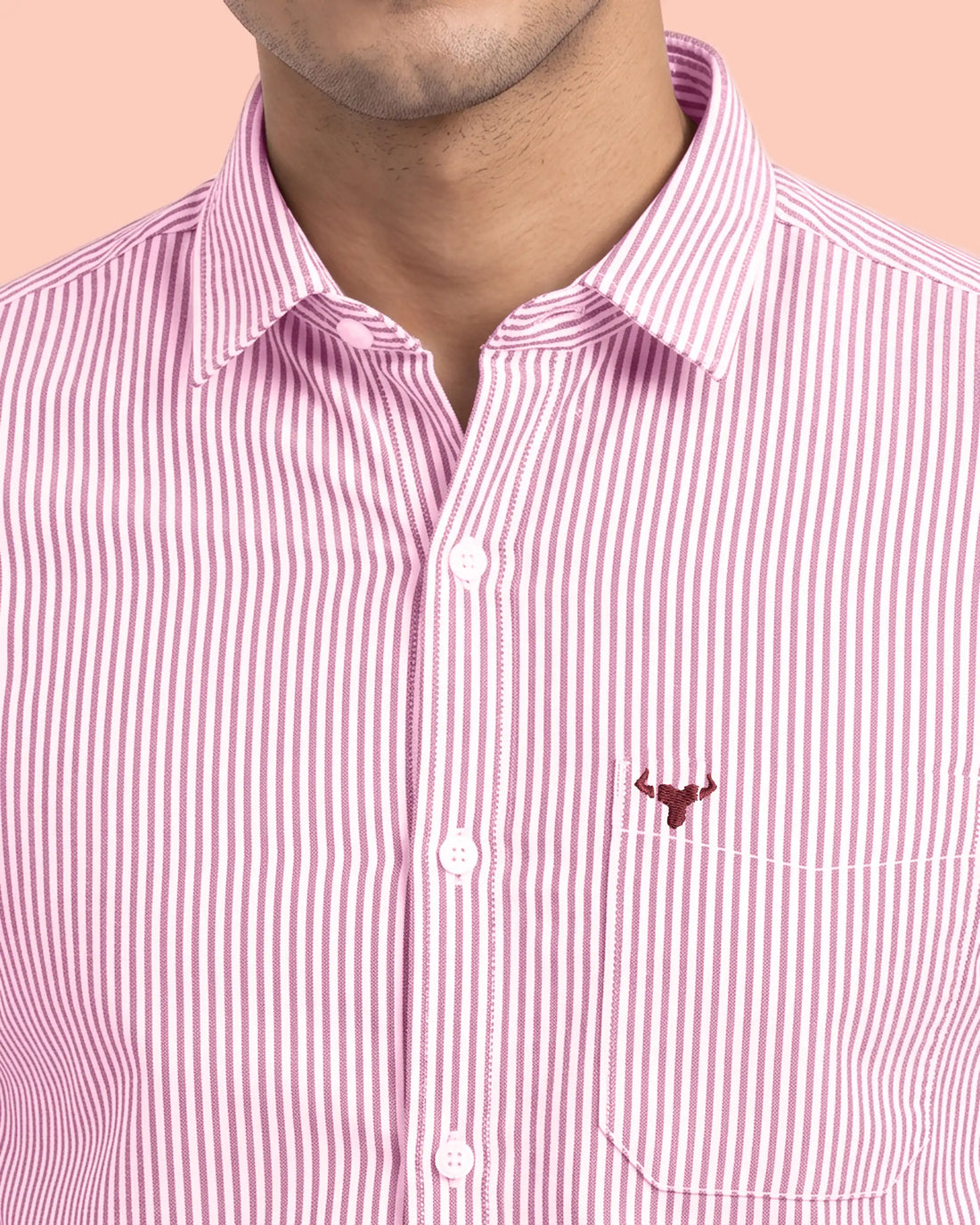 Nativebull Men’s Slim Fit Button Down Collared Full Sleeve Striped Cotton Shirt - Pink