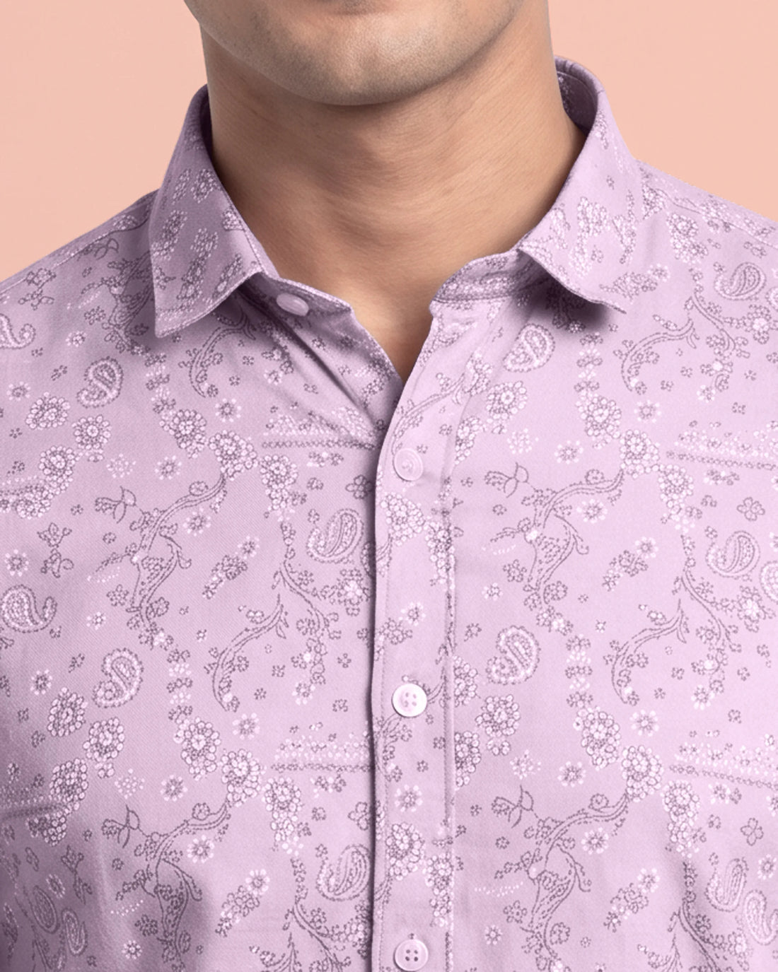 Nativebull Men’s Paisley & Floral Printed Cotton Full Sleeve Casual Shirt with Button Down Collar - Pink