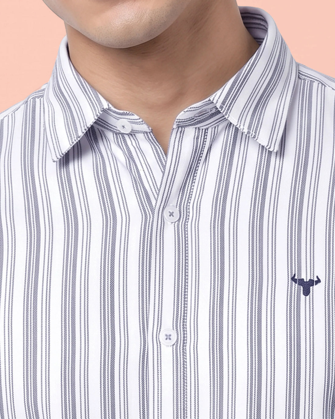 Nativebull Men's Cotton Striped Casual Shirt with Full Sleeves Button Down Collar and Slim Fit - White