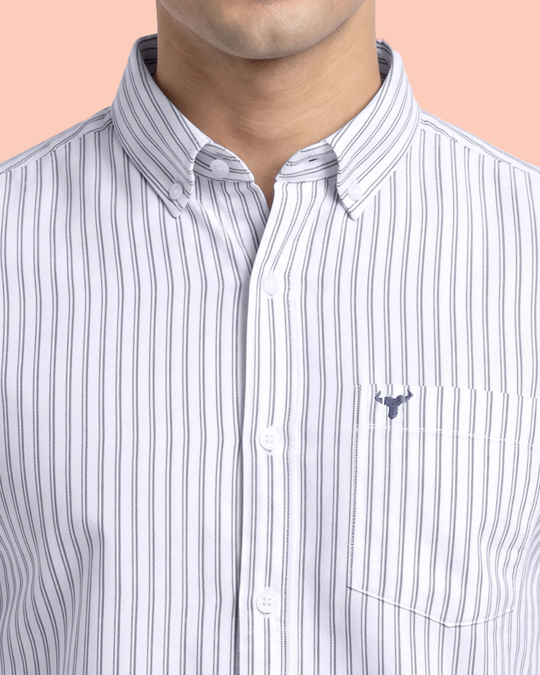 Nativebull Men’s Slim Fit Striped Cotton Casual Shirt with Button Down Collar and Full Sleeves - White