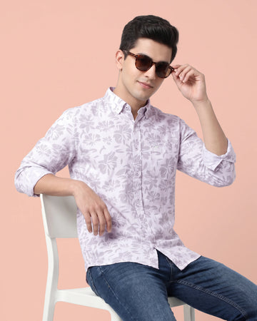 Nativebull Men’s Floral Printed Cotton Shirt with Spread Collar and Full Sleeves - White