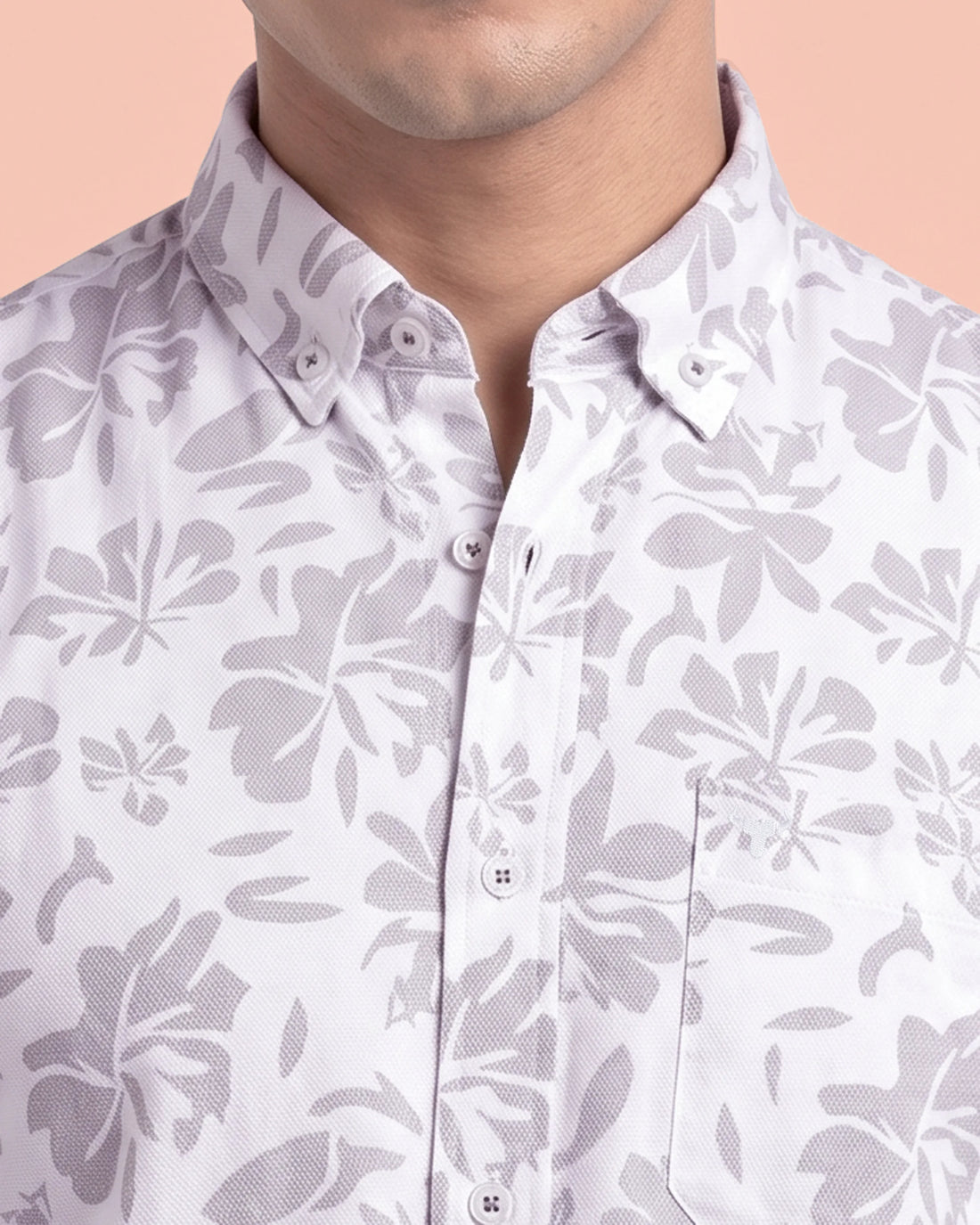 Nativebull Men’s Floral Printed Cotton Shirt with Spread Collar and Full Sleeves - White