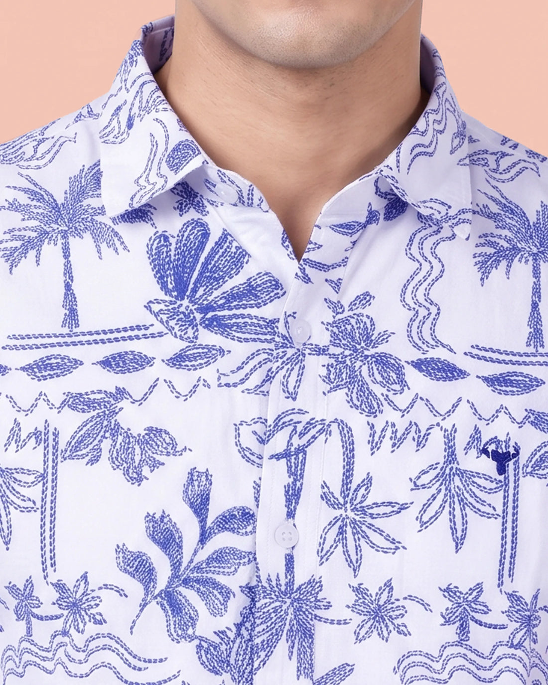 Nativebull Mens Cotton Printed Casual Shirt with Tropical Leaf and Palm Tree Pattern - White