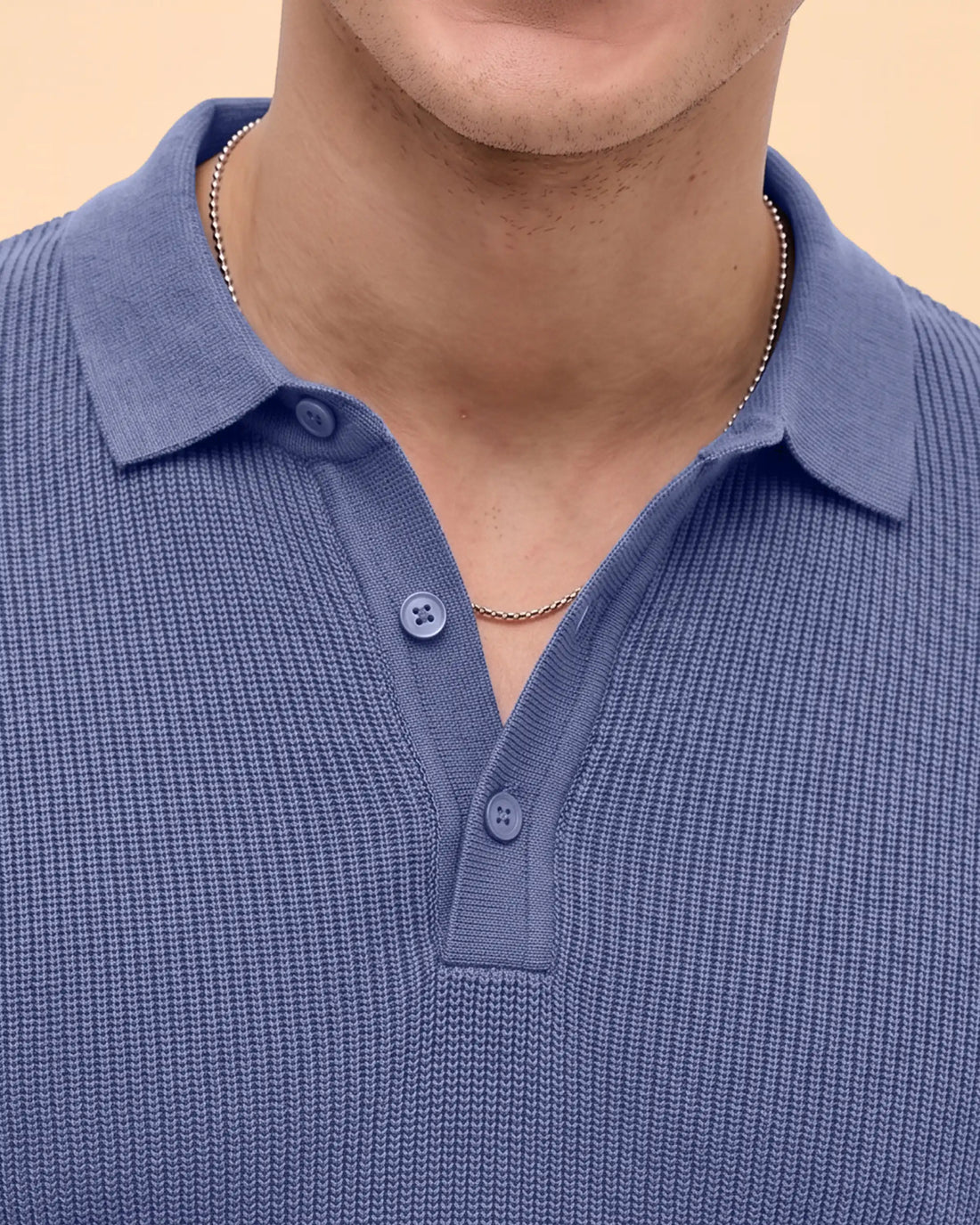 Men’s Native Bull Textured Knit Half Sleeve Polo T-Shirt – Blue
