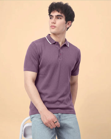Men’s Textured Knit Pattern Short Sleeve Polo T-Shirt - Onion Pink