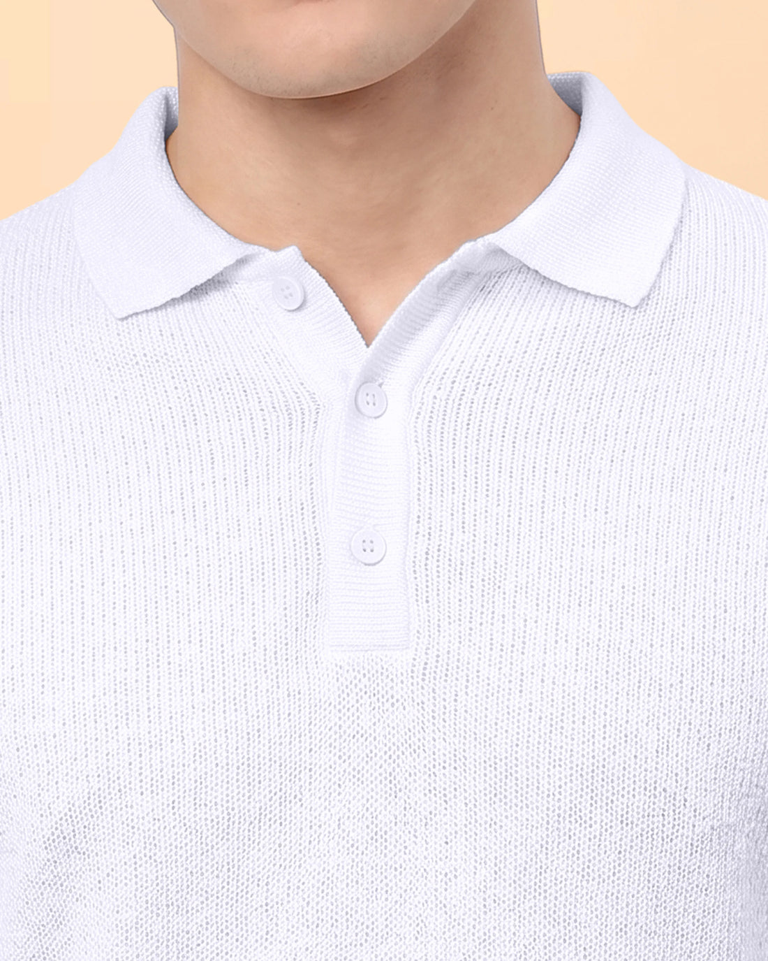 Men’s Native Bull Textured Knit Half Sleeve Polo T-Shirt – White