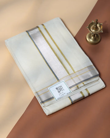 Men’s Traditional Handloom Cotton Dhoti | Family Function, Temple Visit, Wedding Function | Jeyachandran - Off White