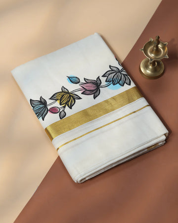 Men’s Traditional Handloom Cotton Dhoti | Family Function, Temple Visit, Wedding Function | Jeyachandran - Off White
