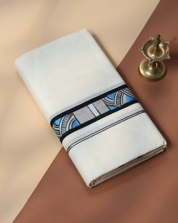 Men’s Traditional Handloom Cotton Dhoti | Family Function, Temple Visit, Wedding Function | Jeyachandran - Off White
