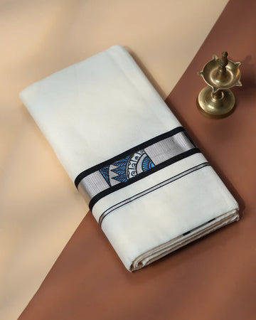 Men’s Traditional Handloom Cotton Dhoti | Family Function, Temple Visit, Wedding Function | Jeyachandran - Off White