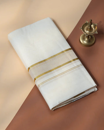 Men’s Traditional Handloom Cotton Dhoti | Family Function, Temple Visit, Wedding Function | Jeyachandran - Off White