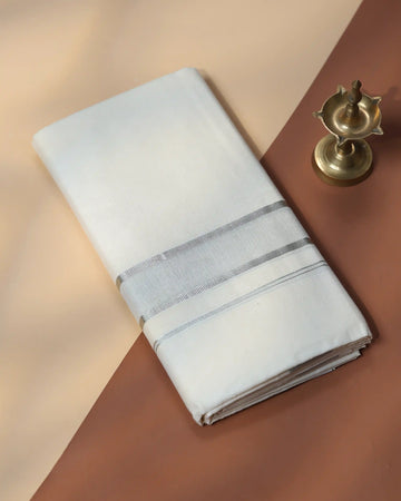 Men’s Traditional Handloom Cotton Dhoti | Family Function, Temple Visit, Wedding Function | Jeyachandran - Off White