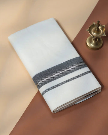 Men’s Traditional Handloom Cotton Dhoti | Family Function, Temple Visit, Wedding Function | Jeyachandran - Off White