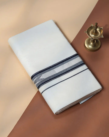 Men’s Traditional Handloom Cotton Dhoti | Family Function, Temple Visit, Wedding Function | Jeyachandran - Off White