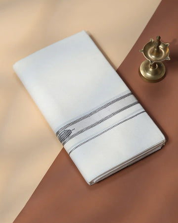 Men’s Traditional Handloom Cotton Dhoti | Family Function, Temple Visit, Wedding Function | Jeyachandran - Off White