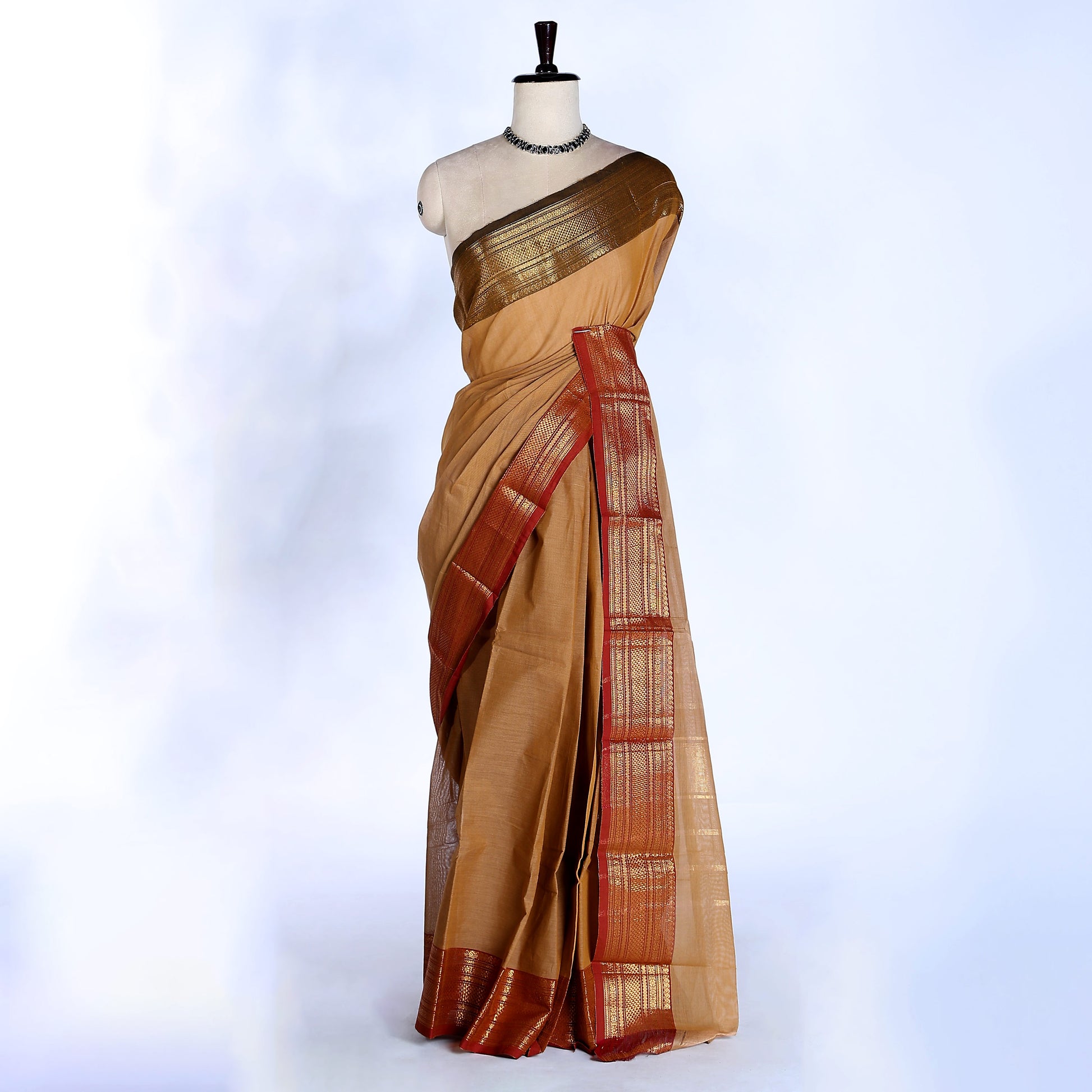 Beige Kanchi Cotton Saree for Women | Festive Traditional Collection | Jeyachandran -Full View
