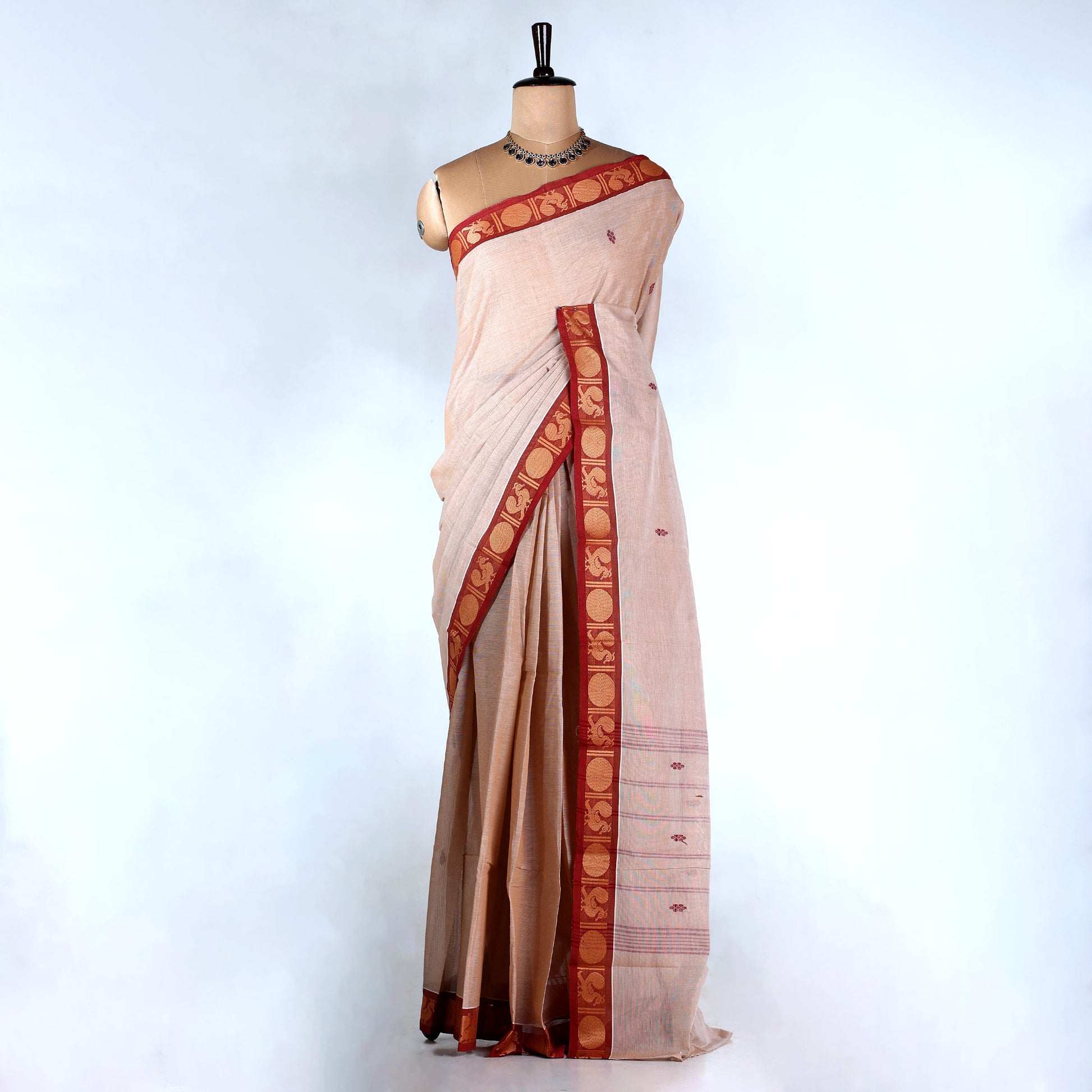 Beige Kanchi Cotton Saree for Women | Festive Traditional Collection | Jeyachandran -Full View

